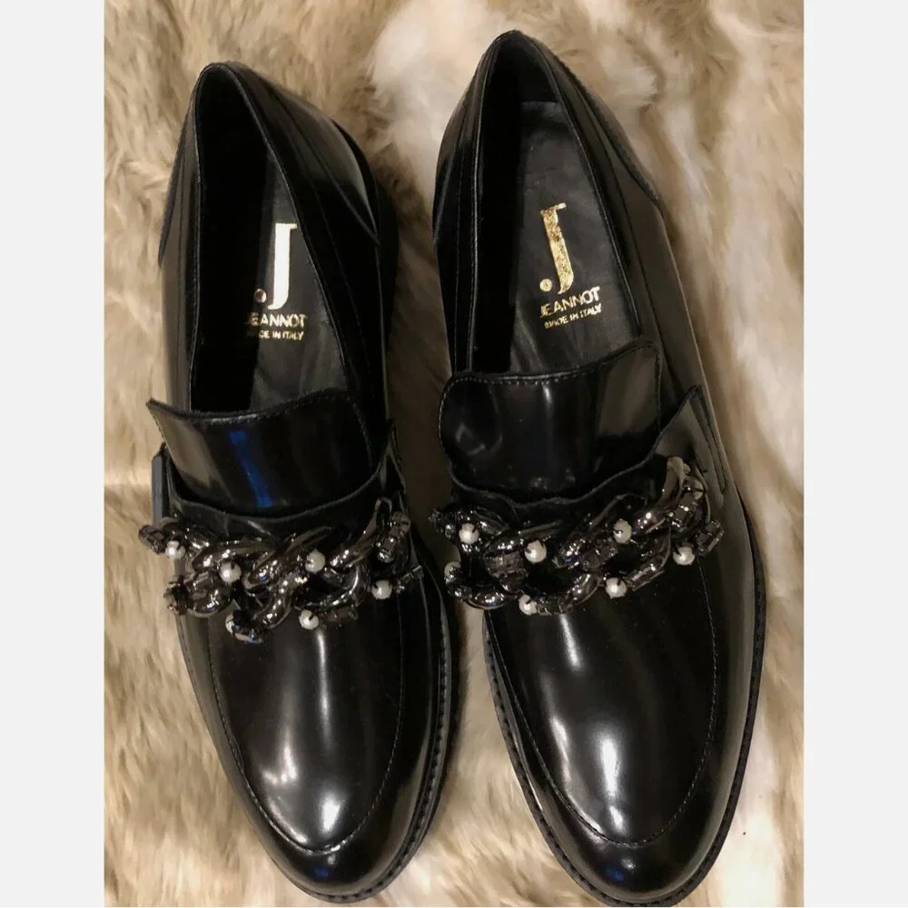 Jeannot Donna Leather Embellished Platform Slip On Loafer